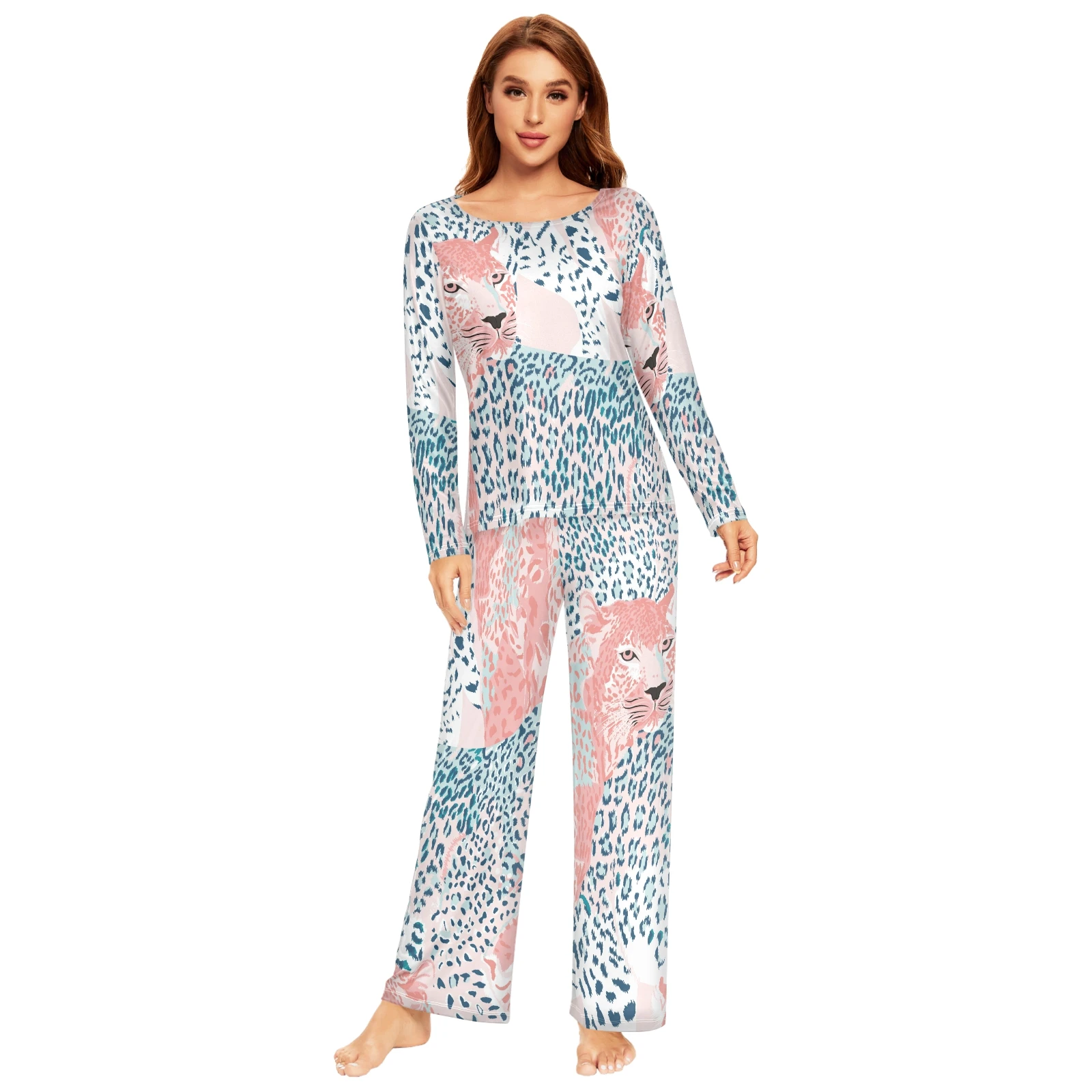 Spring&Autumn Sleepwear Women's 2 Pieces Pajamas Set Sexy Leopard Homewear Lounge Clothes Warm Pyjama Pijama Femme - Image 22