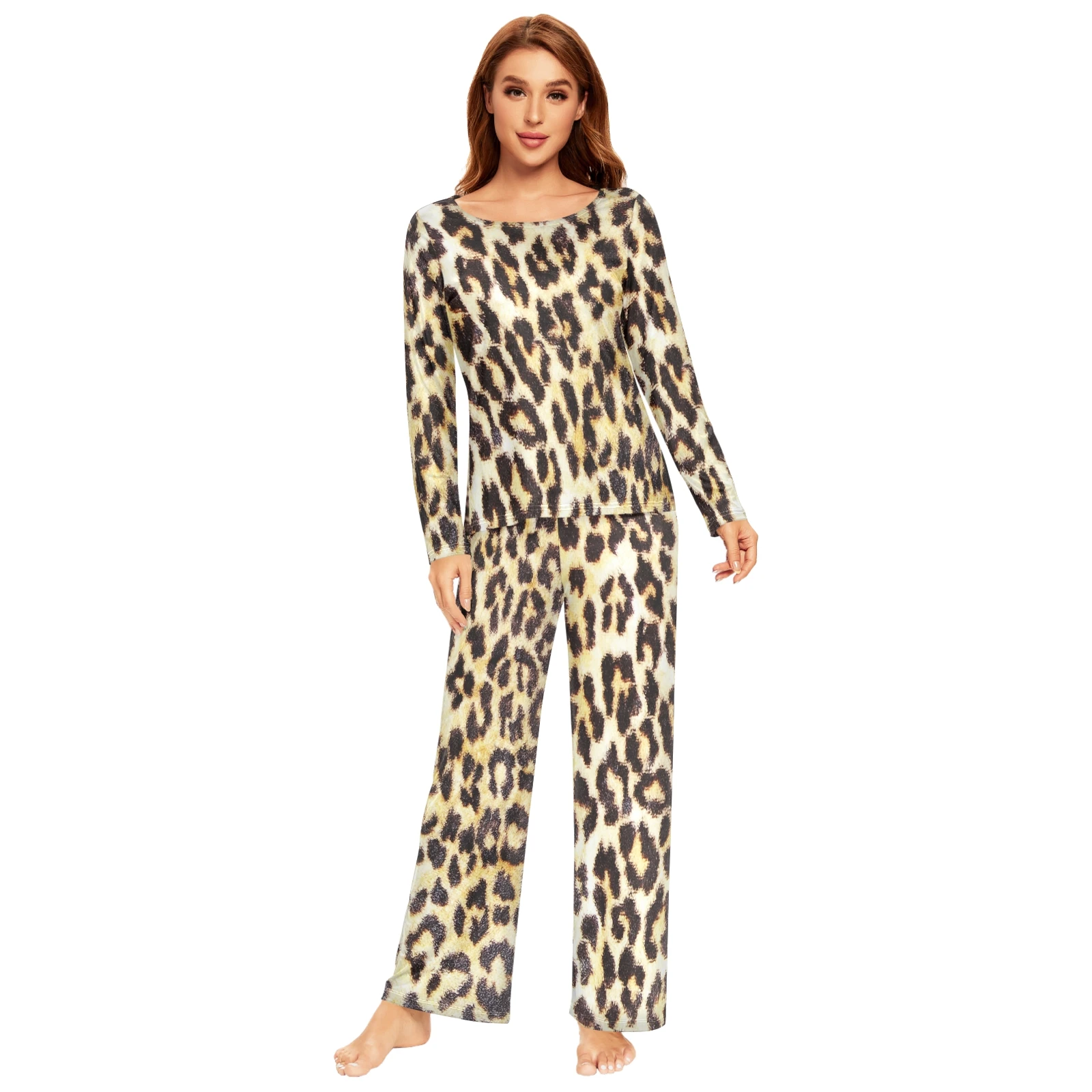 Spring&Autumn Sleepwear Women's 2 Pieces Pajamas Set Sexy Leopard Homewear Lounge Clothes Warm Pyjama Pijama Femme - Image 9