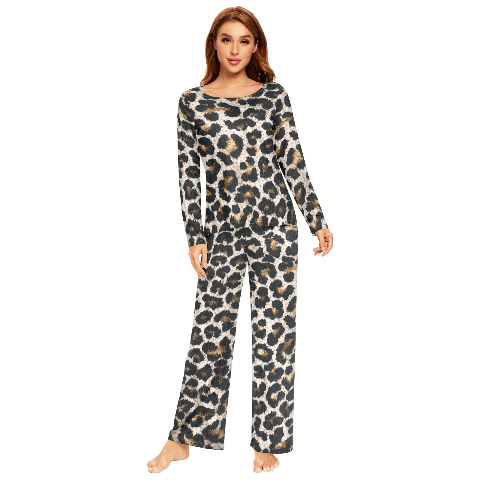 Spring&Autumn Sleepwear Women's 2 Pieces Pajamas Set Sexy Leopard Homewear Lounge Clothes Warm Pyjama Pijama Femme - Image 10