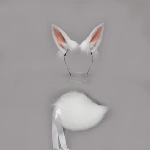 Furry Bunny Ears Headband with Plush Tail – Realistic Rabbit Cosplay Costume Set