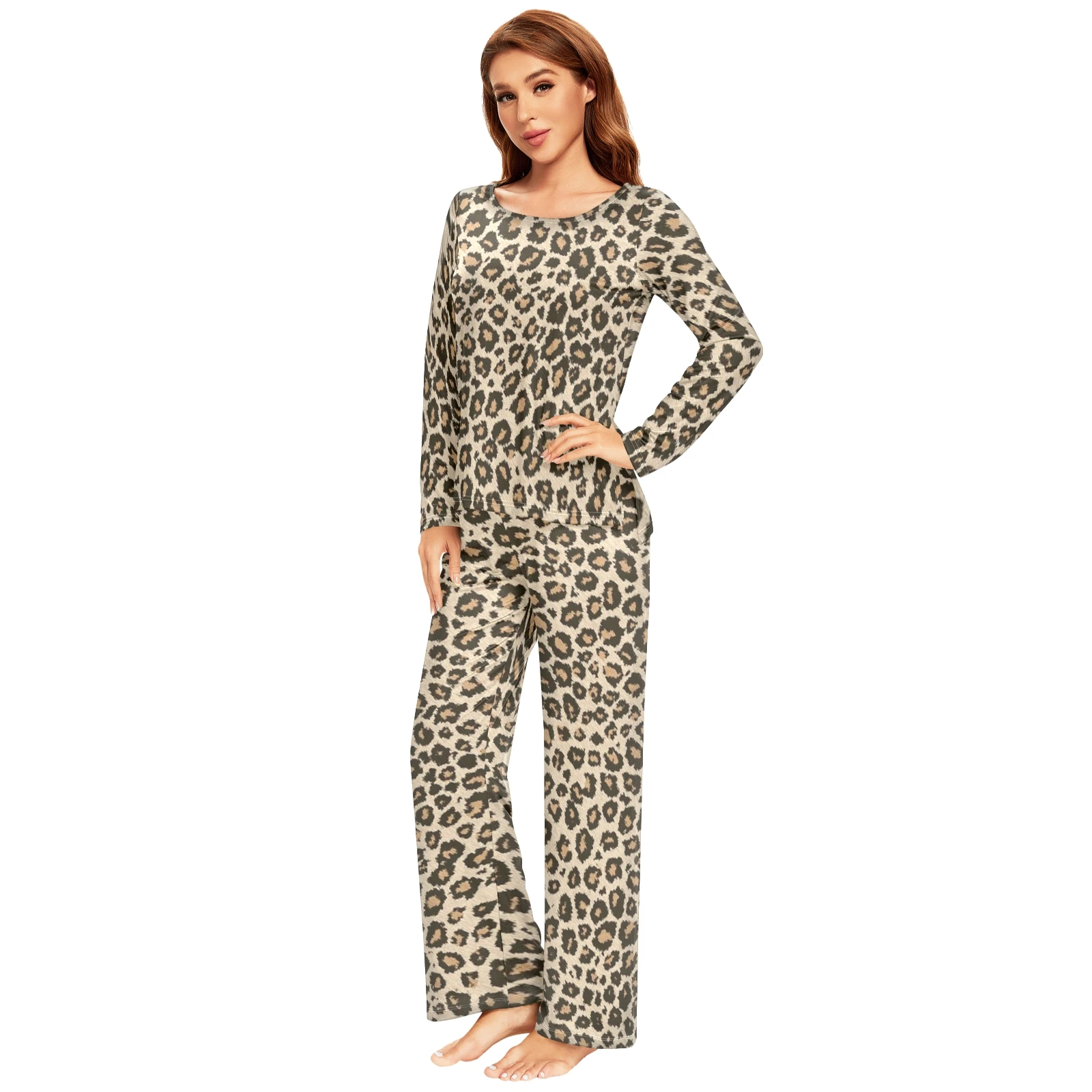 Spring&Autumn Sleepwear Women's 2 Pieces Pajamas Set Sexy Leopard Homewear Lounge Clothes Warm Pyjama Pijama Femme - Image 3