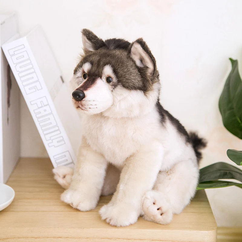 38CM Cute Simulation Wolf Plush Toys Wolf Dog Kids Dolls Lifelike Stuffed Pet Soft Anime Decor Collection Toys For Children Kids