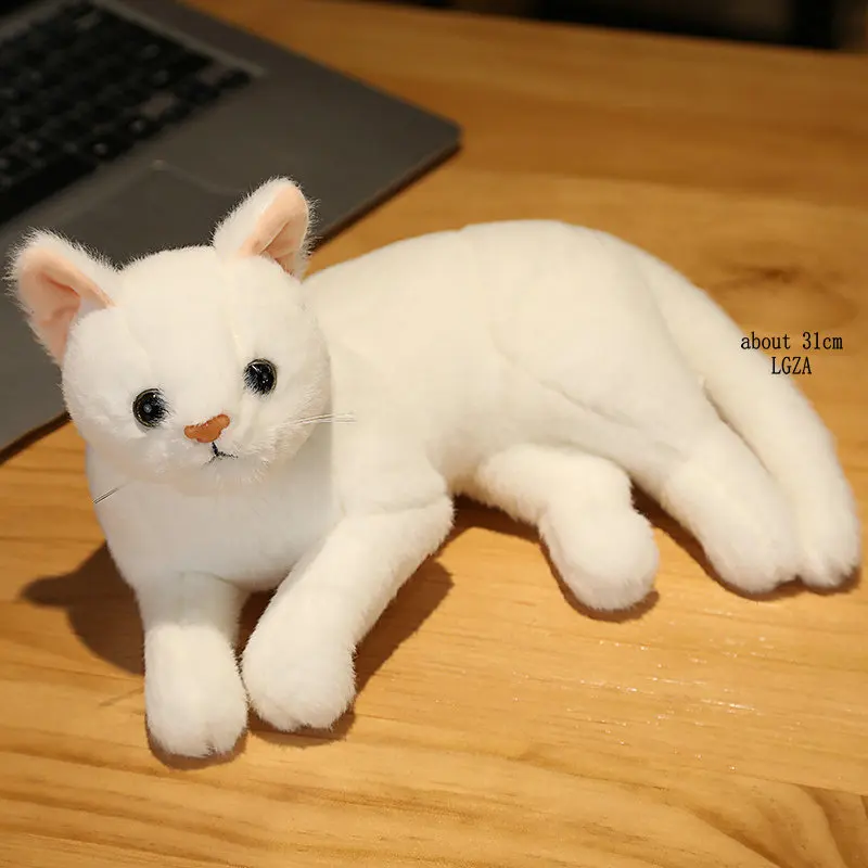 INS Like Real Prone Simulation Cat Dog Plush Doll Stuffed Pure Colors Bedroom Decor Kitten Toy Pets Animal Kids Christmas Gift - Image 26