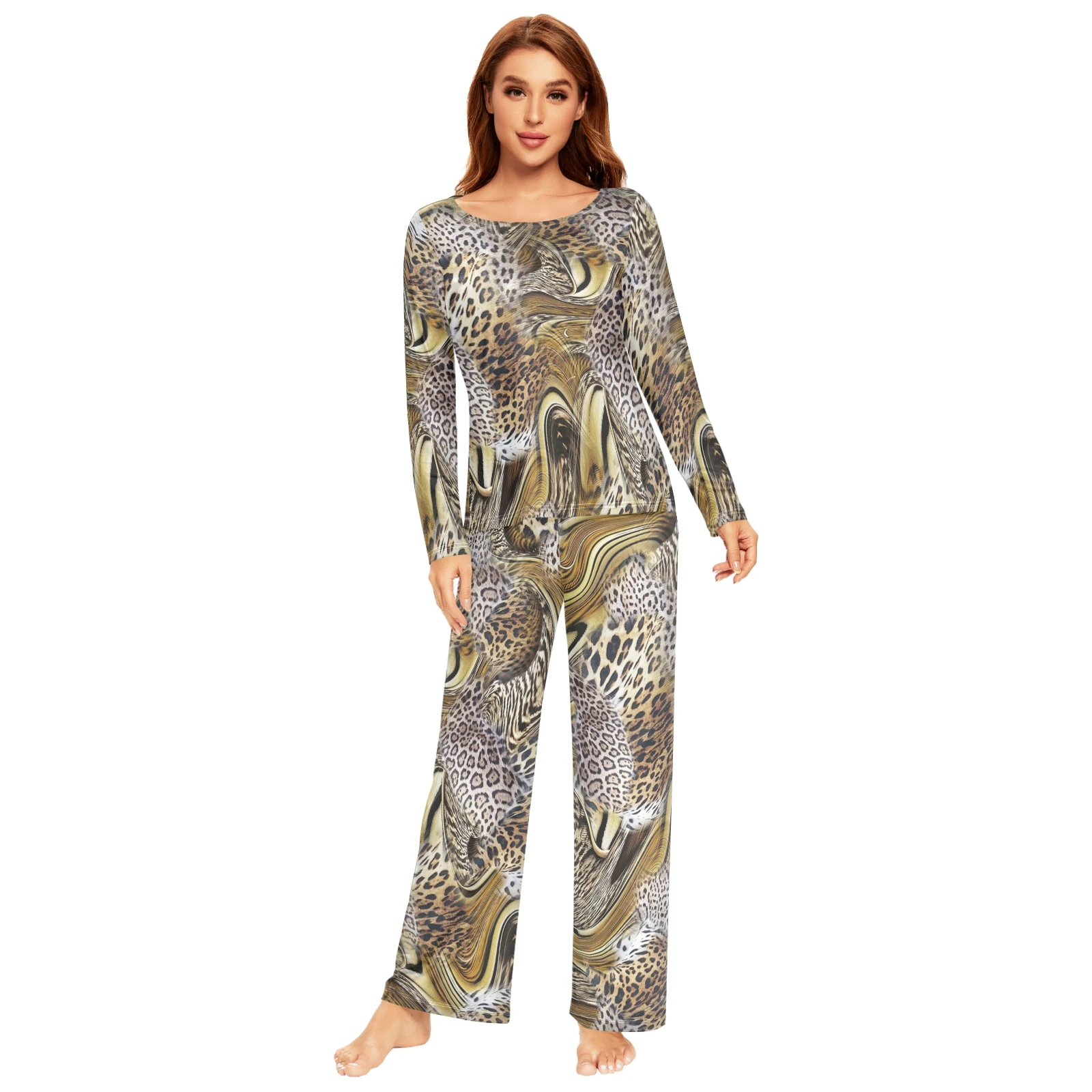 Spring&Autumn Sleepwear Women's 2 Pieces Pajamas Set Sexy Leopard Homewear Lounge Clothes Warm Pyjama Pijama Femme - Image 7