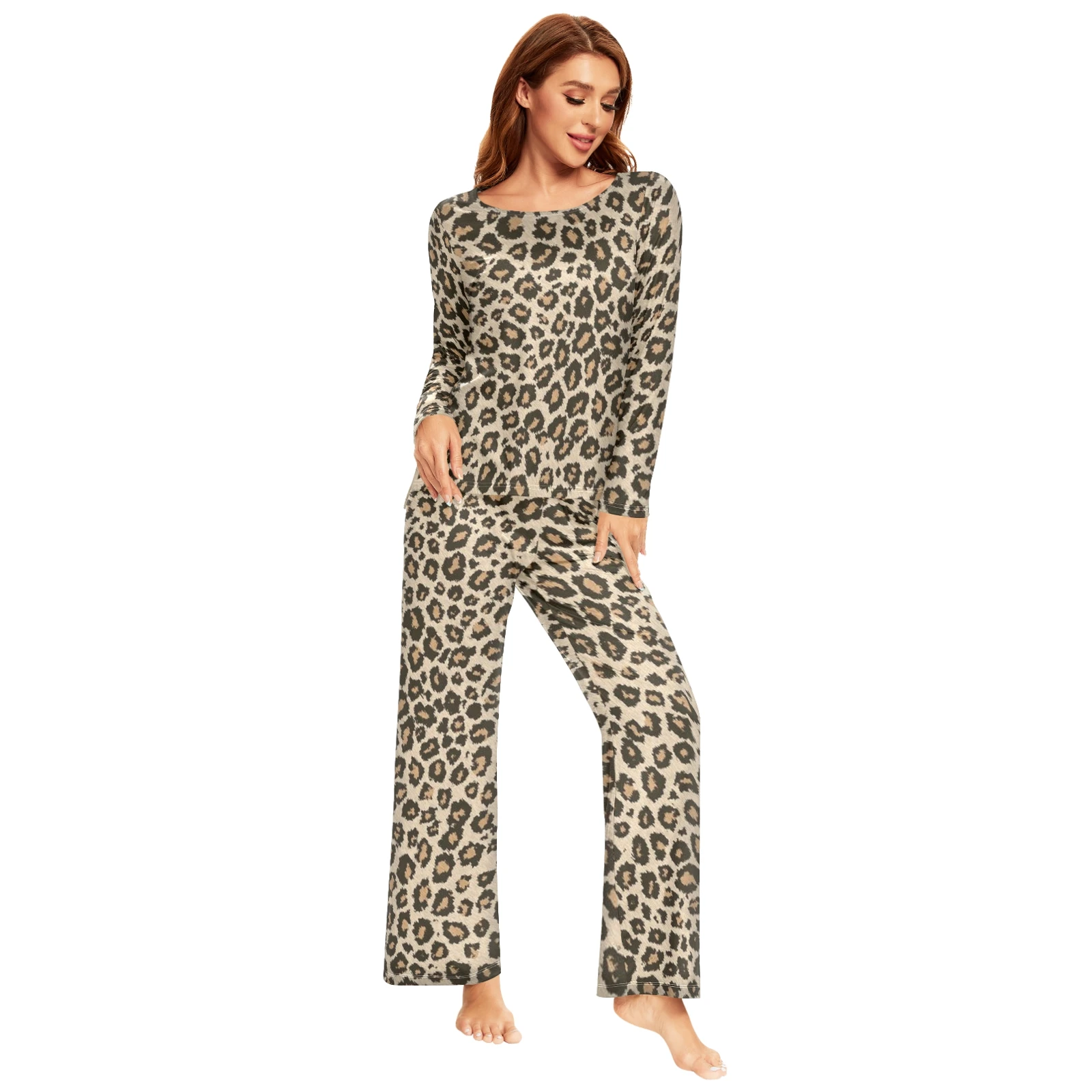 Spring&Autumn Sleepwear Women's 2 Pieces Pajamas Set Sexy Leopard Homewear Lounge Clothes Warm Pyjama Pijama Femme - Image 2