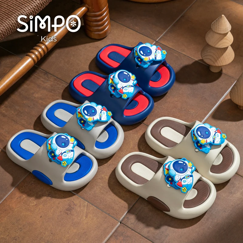 Cute Spaceman Slippers With Rotating Charms Lightweight Thick Sole Breathable Soft Sole Open Toe Slip On Children's Sandals