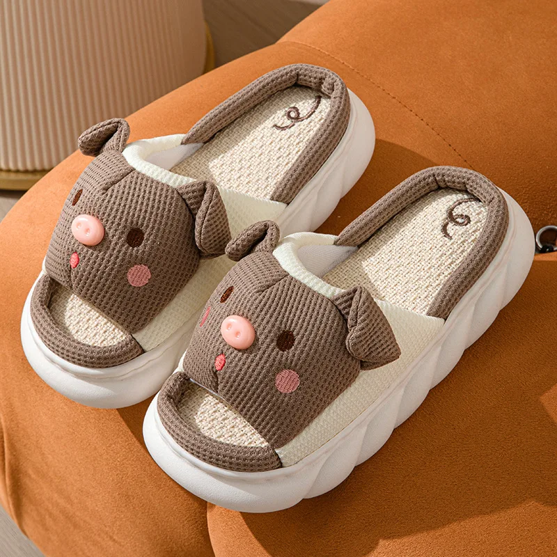 Home Linen Slipper for Women Cute Bunny Clouds Flip Flops Female Design Cozy Shoes Slides Four Season Platform Couples Sandals - Image 12