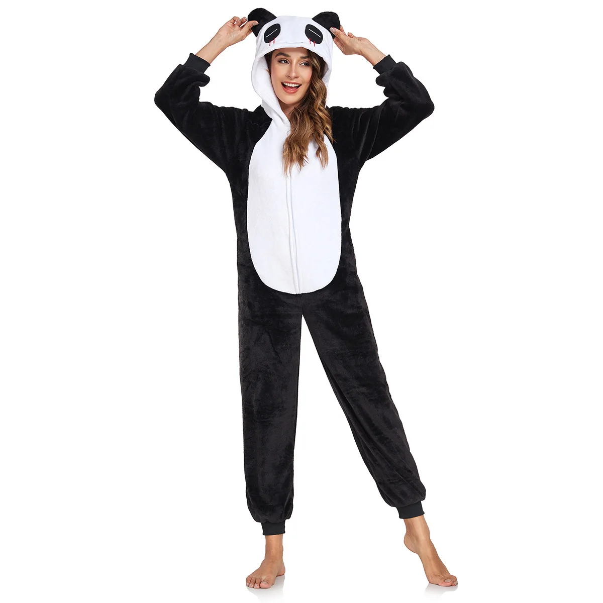 Milk Loong Cartoon Onesie For Women With Zipper Hooded Onesie Homewear Flannel Cartoon Pajamas - Image 10