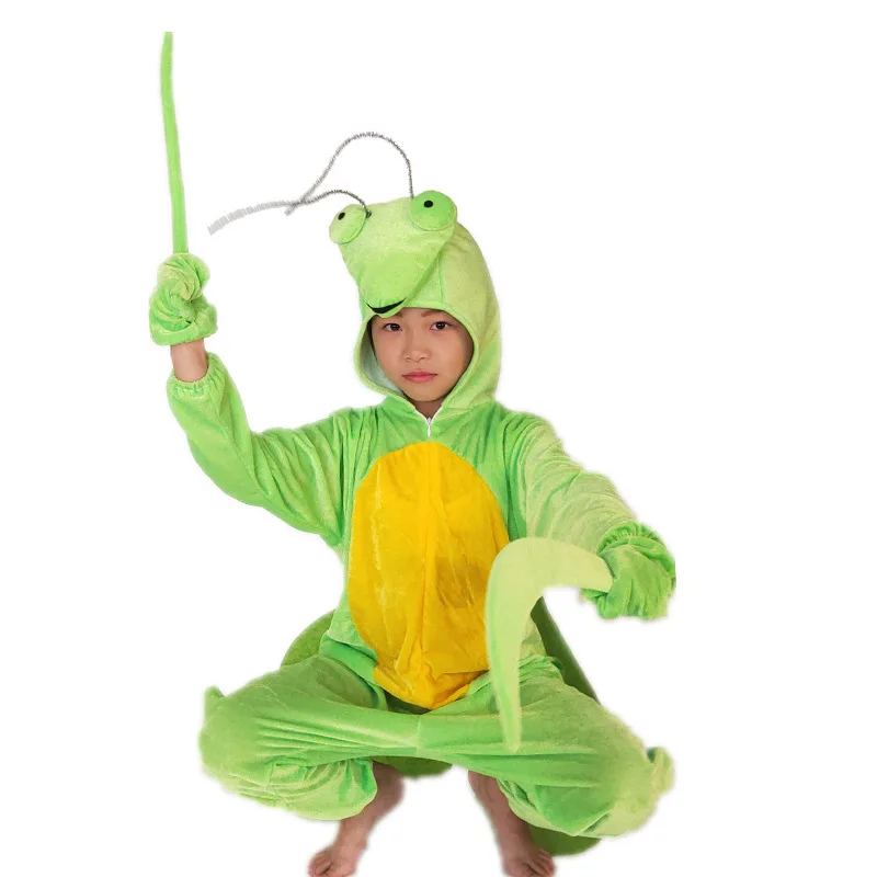 Golden Velvet Pajamas Praying Mantis Animal Insect Fancy Dress Jumpsuit Children Adults Gifts Cosplay Halloween Costume - Image 6