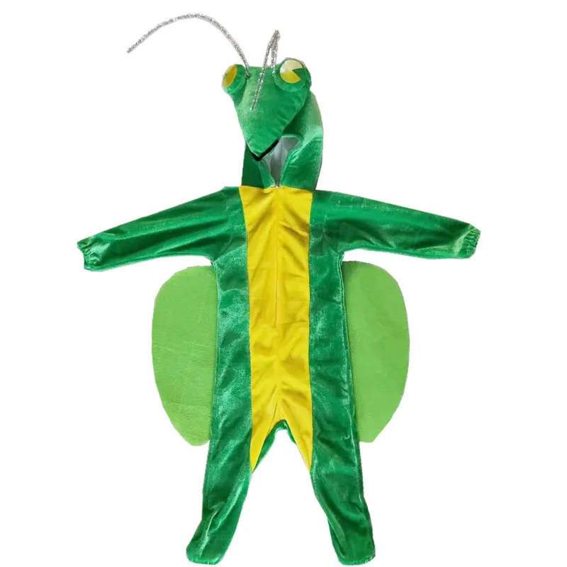 Golden Velvet Pajamas Praying Mantis Animal Insect Fancy Dress Jumpsuit Children Adults Gifts Cosplay Halloween Costume - Image 5