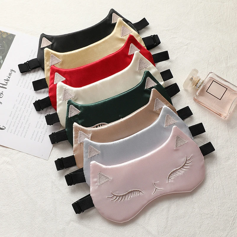 Eye Mask for Sleeping Masks for Night Cute Cat Silk Sleep Eye Cover Patch Travel Eyepatch Nap Shade Blindfold Women Eyeshade - Image 2