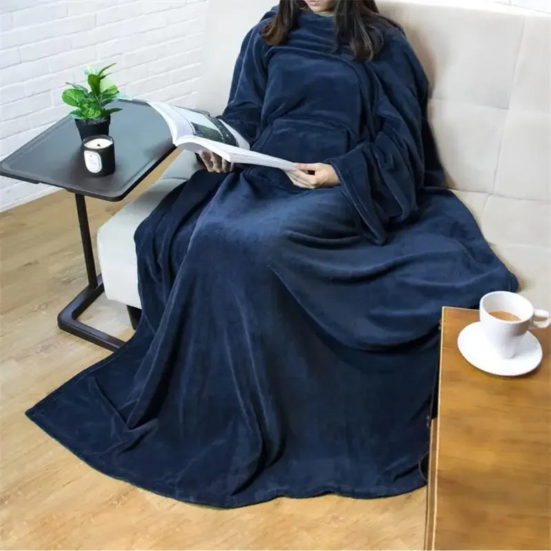 Home Wearable Adult Blanket Large Pocket Multifunctional Lazy Sleeve Blanket Antistatic Flannel Blanket TV Sofa Blanket - Image 5
