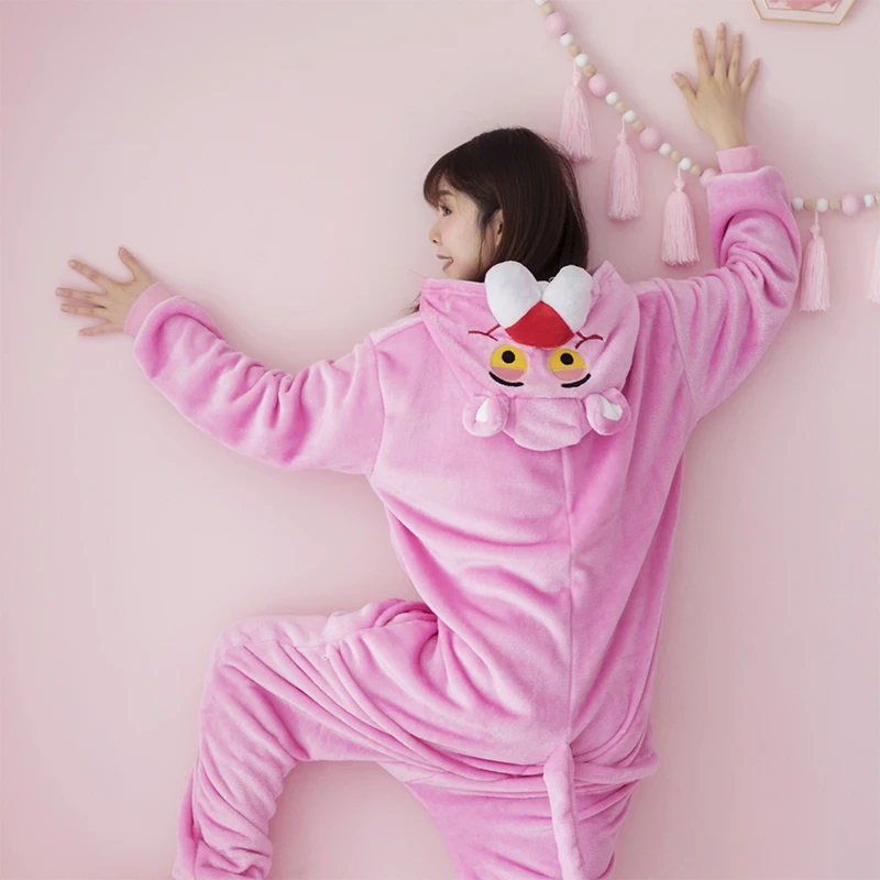 Pink Leopard Kigurumi Unicorn Pajamas Sets Flannel Animal Pyjamas Ladies Winter Nightie Sleepwear Homewear Cosplay Slipper - Image 4