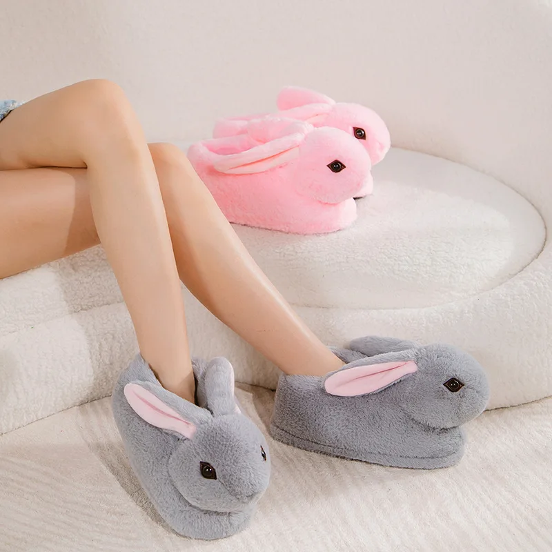 Cute Rabbit Slippers Women Cartoon Bunny Shoes Warm Faux Fur Soft Sole Girls Indoor Home Floor Slipper Funny House Footwear - Image 2