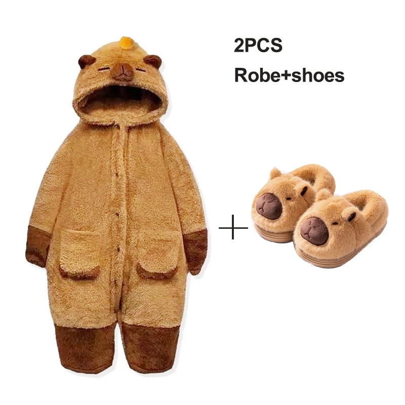 Women Pajamas Lovely Capybara Robe Girls Homewear Anime Onesie for Adults Coral Fleece Warm Pajams Friend Party Holiday Jumpsuit - Image 8