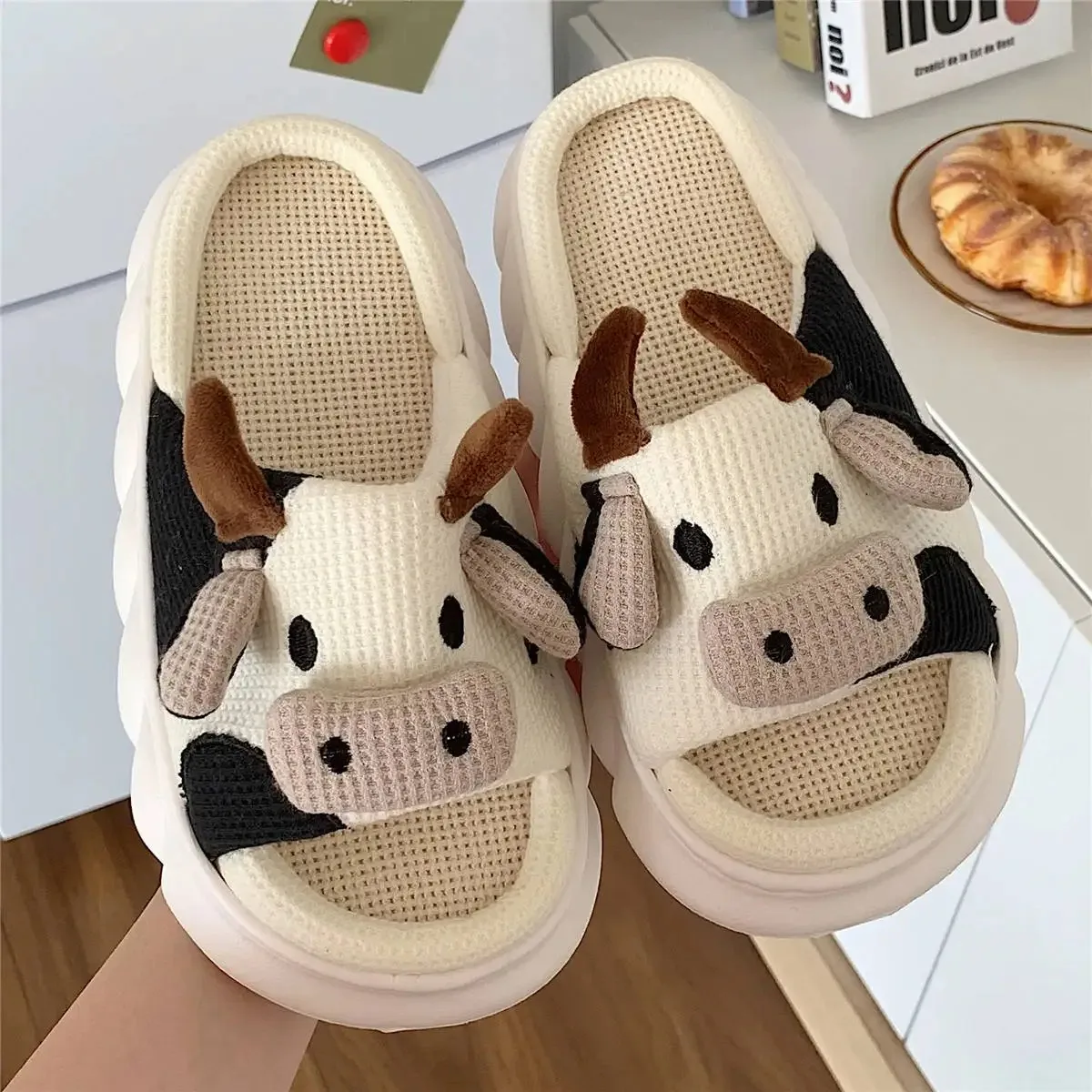 Home Linen Slipper for Women Cute Bunny Clouds Flip Flops Female Design Cozy Shoes Slides Four Season Platform Couples Sandals - Image 18