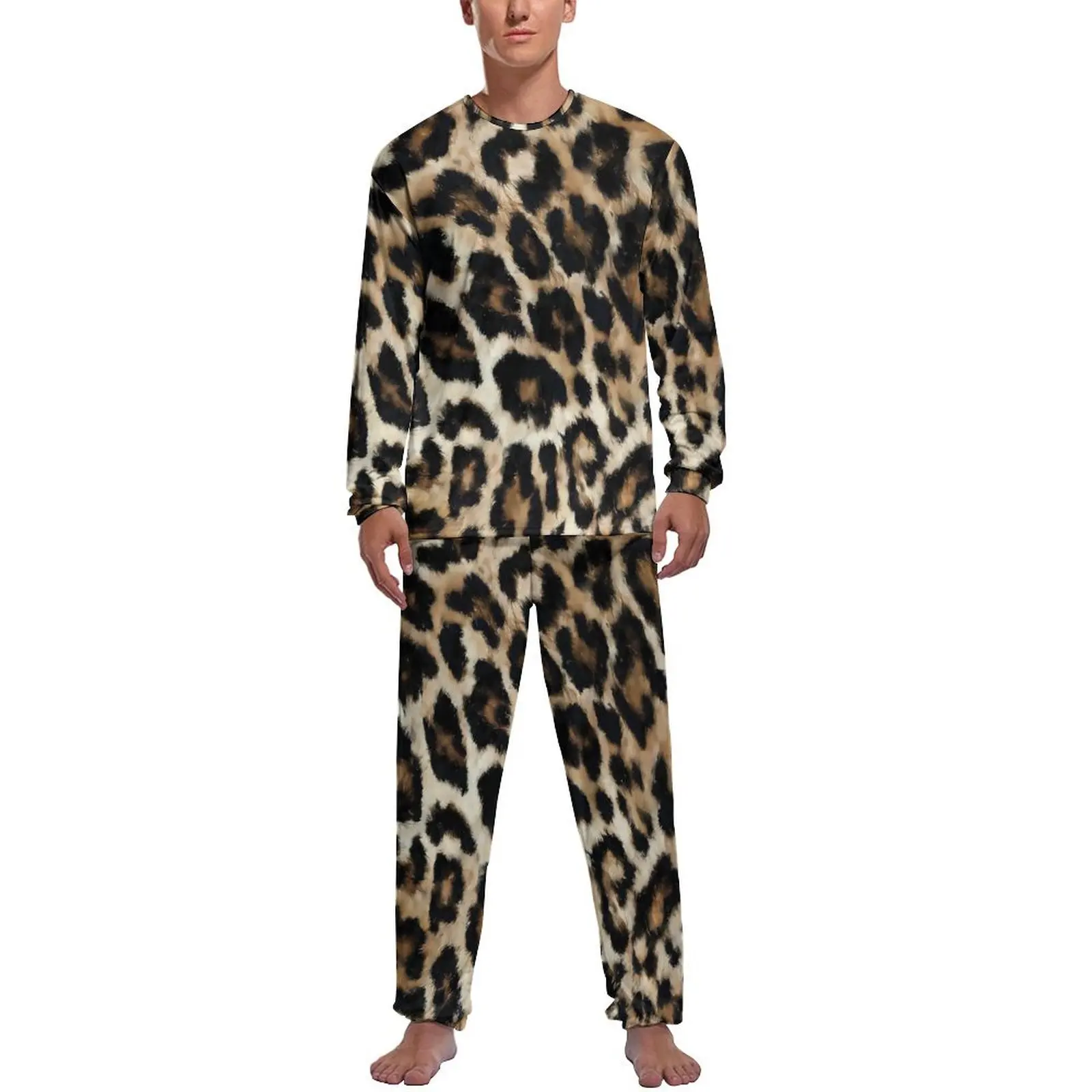 Orange Leopard Print Pajamas Spring Casual Sleepwear Mens 2 Pieces Pattern Long Sleeve Fashion Pajama Sets - Image 16