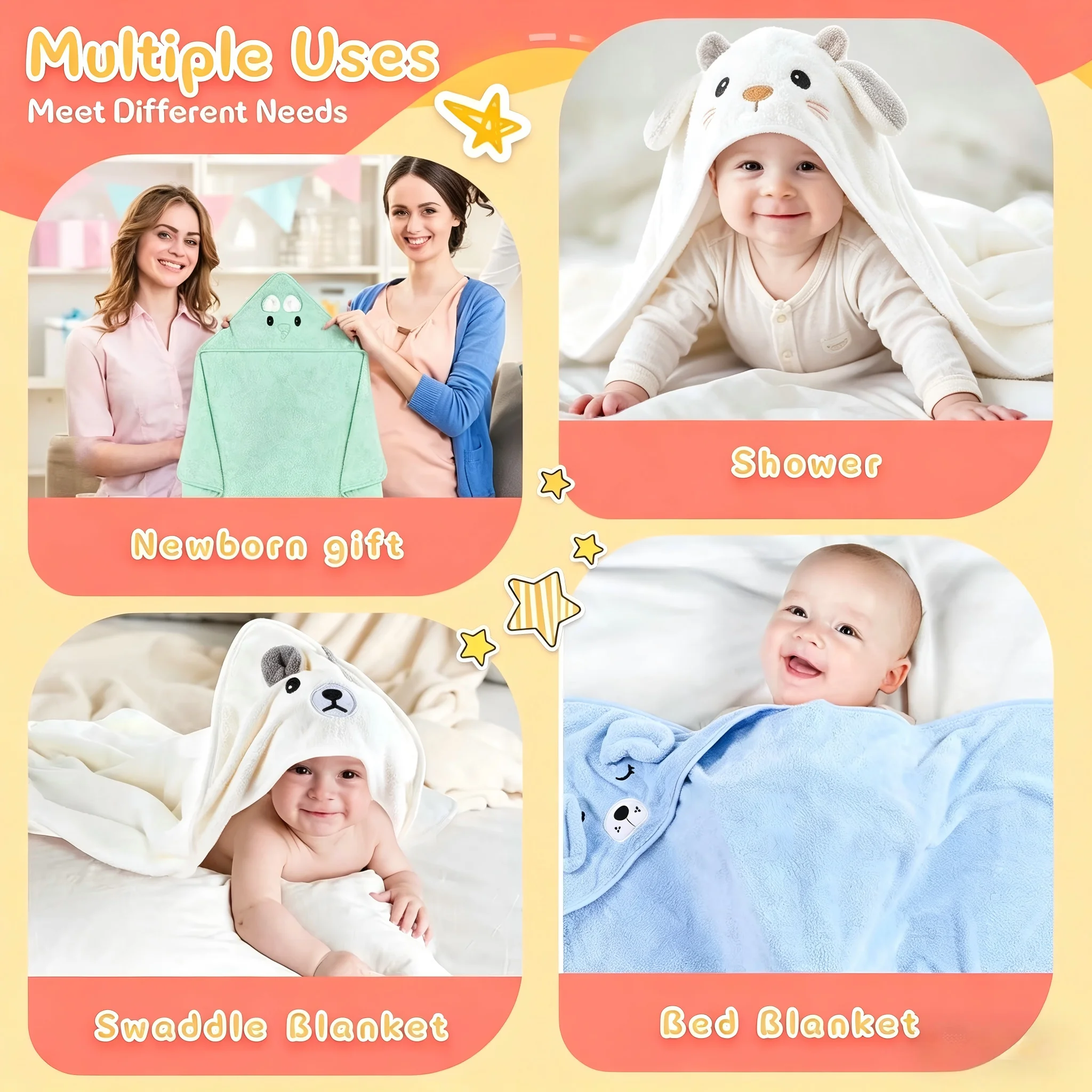 Baby Animal-Shaped Bathrobe, Quick-Absorbing Soft Hooded Bath Towel, Baby Wrap Blanket, Suitable for Bathroom, Beach, and Multiple Bathing Scenarios, a Holiday Gift for Children - Image 6