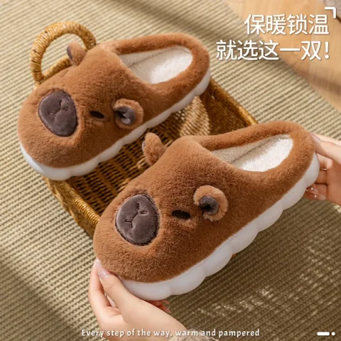 Winter Plush Slippers for Women & Men - Thick Sole Couple House Shoes, Cozy Fleece-Lined Indoor Slides with Memory Foam Comfort