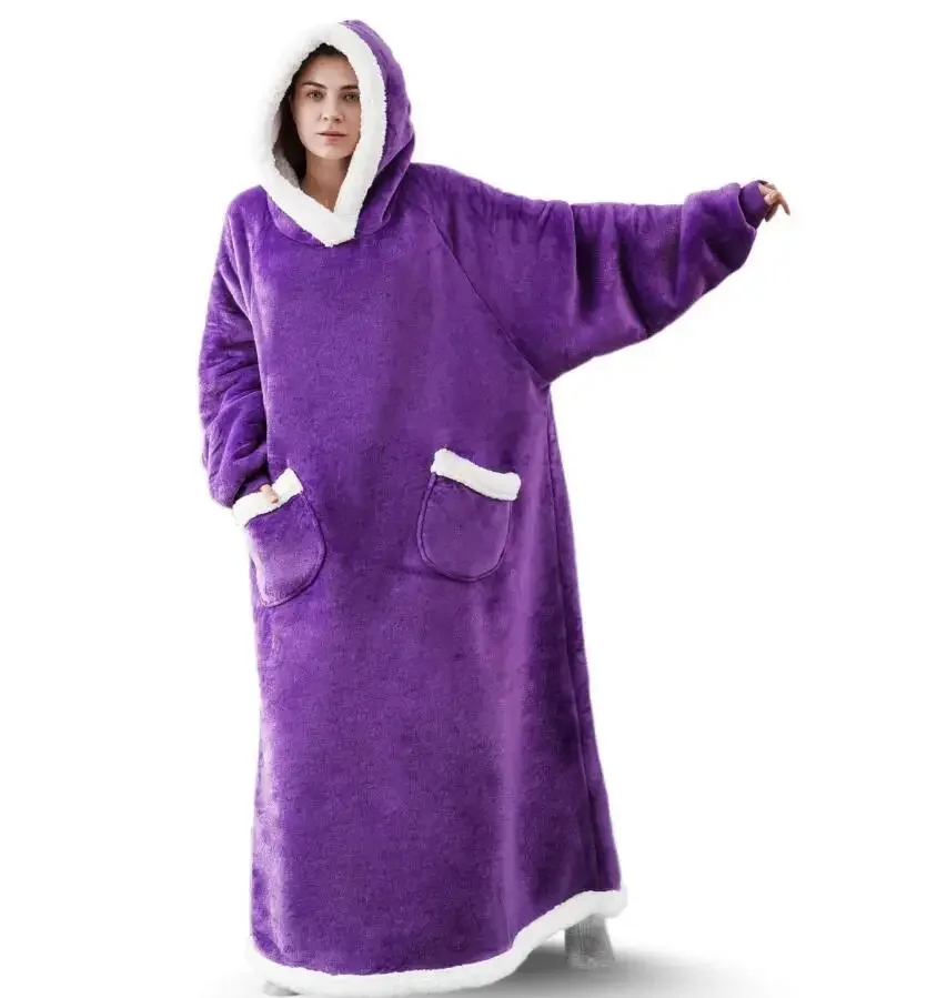 Super Long Flannel Blanket with Sleeves Winter Hoodies Sweatshirt Women Men Pullover Fleece Giant TV Blanket Oversized New - Image 17