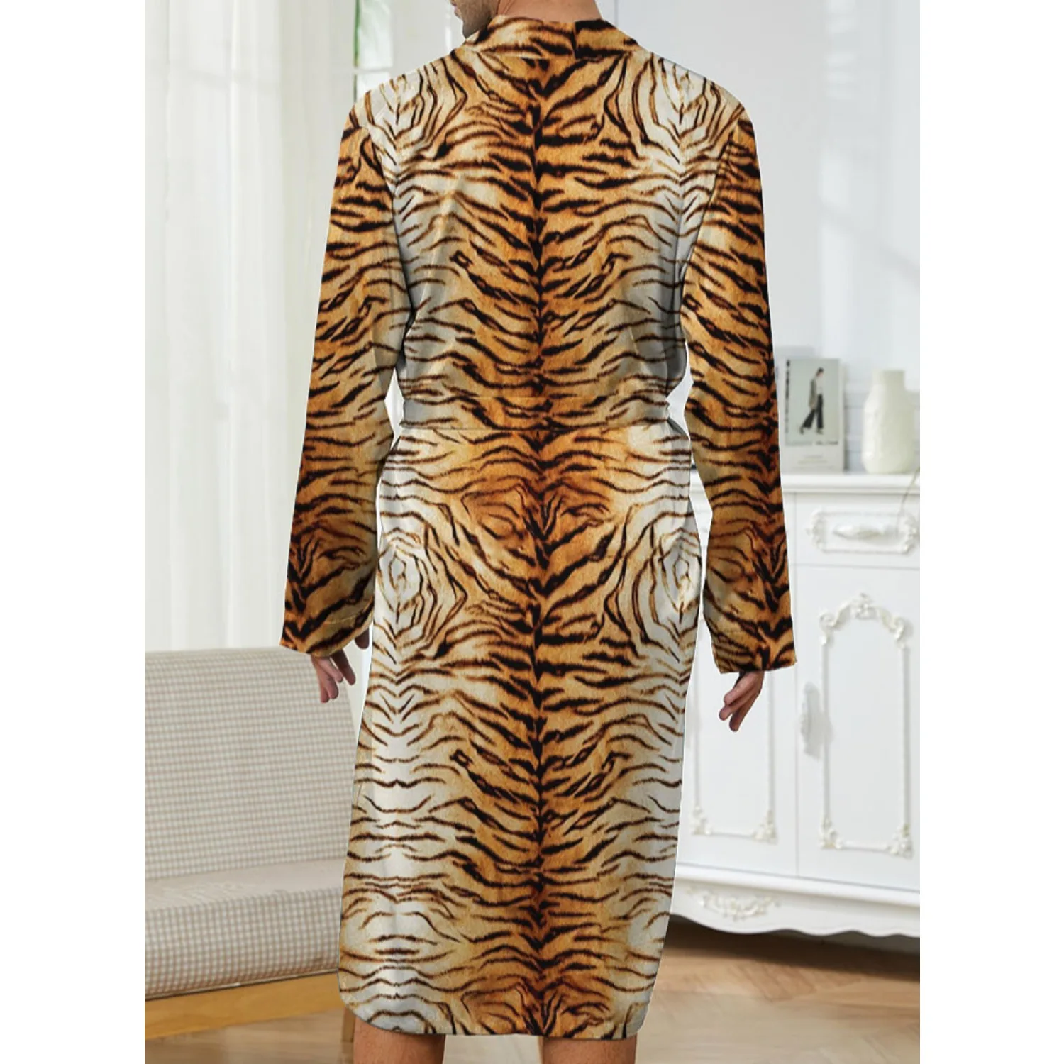 Men's Robes New Personalized Tiger skin Patterned men's Nightgown for Home Skin Friendly Thin Quick Drying Loose Fitting Pajamas - Image 2