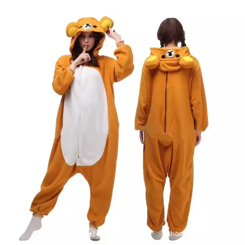 Halloween Christmas Cartoon Bear Pajama Rilakkuma Kigurumi Unicorn Adult Anime Jumpsuit Cute Cartoon Sleepwear Buttons Slippers - Image 2