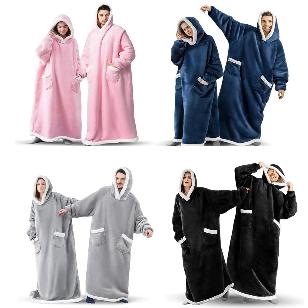 180cm Super Long Flannel Blanket Pyjamas with Sleeves Winter Hoodies Sweatshirt Women Men Pullover Fleece Giant Oversized Outdoo - Image 3