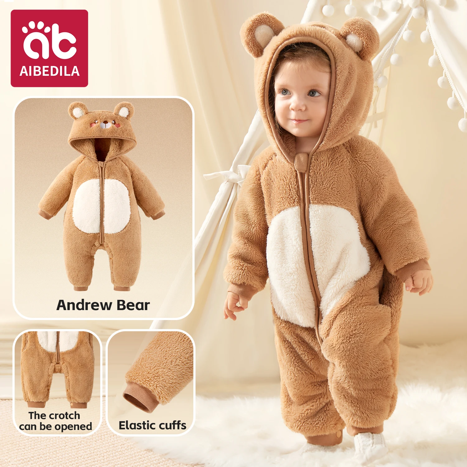 Baby Animal Costume Pajamas - Cute Cartoon Zipper Jumpsuit for Newborn Boys Girls Winter Warm Infant Romper Sleepwear 1-3Y - Image 7