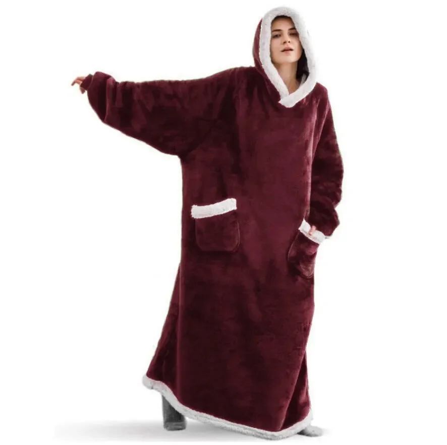 Super Long Flannel Blanket with Sleeves Winter Hoodies Sweatshirt Women Men Pullover Fleece Giant TV Blanket Oversized New - Image 9