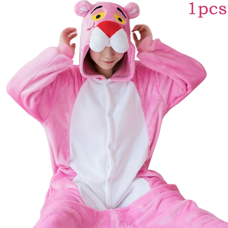 Pink Leopard Kigurumi Unicorn Pajamas Sets Flannel Animal Pyjamas Ladies Winter Nightie Sleepwear Homewear Cosplay Slipper - Image 8