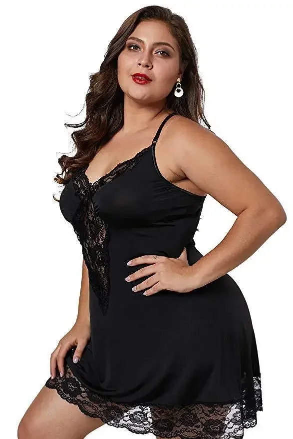 8XL Plus Size Lingerie Women Lace See Through Teddy Babydoll V Neck Sleeveless Nightdress Large Size Erotic Sleepwear Pajamas - Image 9