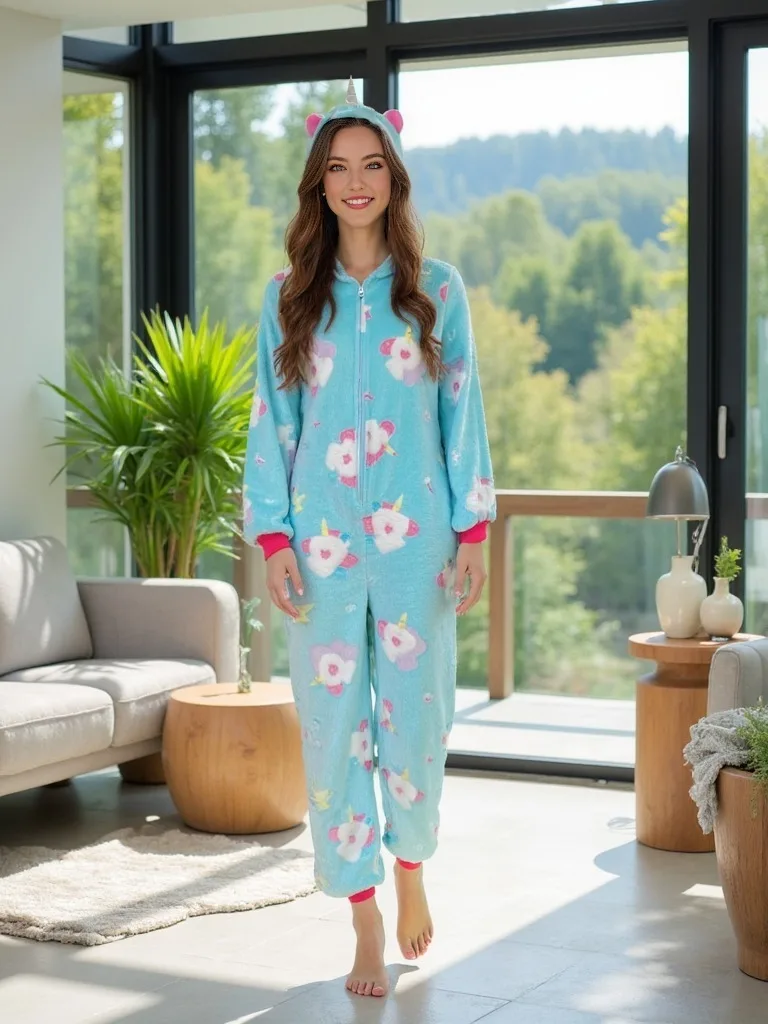 Milk Loong Cartoon Onesie For Women With Zipper Hooded Onesie Homewear Flannel Cartoon Pajamas - Image 13