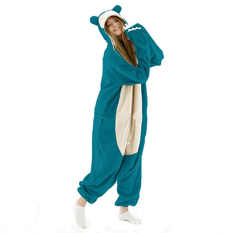 Animal Pajamas Role Playing Solid Color Hooded Adult Cosplay Cartoon Bodysuit Unisex Warm Home Clothes Jumpsuits Blue Clothing - Image 3