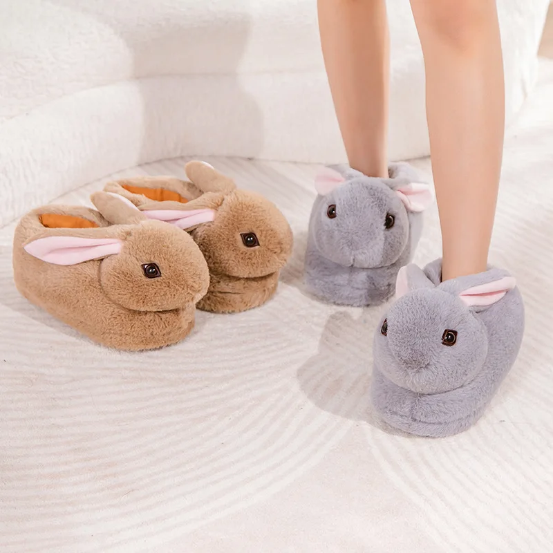 Cute Rabbit Slippers Women Cartoon Bunny Shoes Warm Faux Fur Soft Sole Girls Indoor Home Floor Slipper Funny House Footwear - Image 4