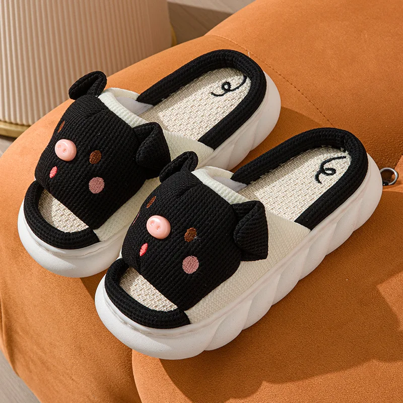 Home Linen Slipper for Women Cute Bunny Clouds Flip Flops Female Design Cozy Shoes Slides Four Season Platform Couples Sandals - Image 6