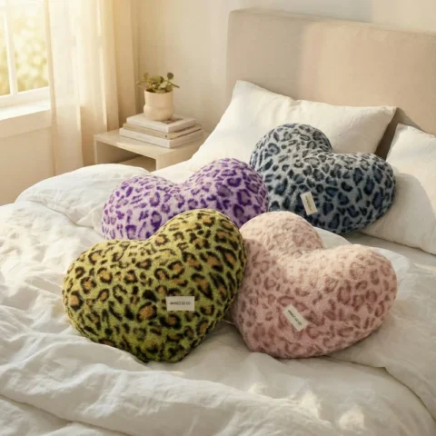 40x35cm Leopard Print Pillow Love Heart Soft Stuffed Plush Warm Sofa Cushion Romantic Valentine's Day Gifts Home Decor For 2026