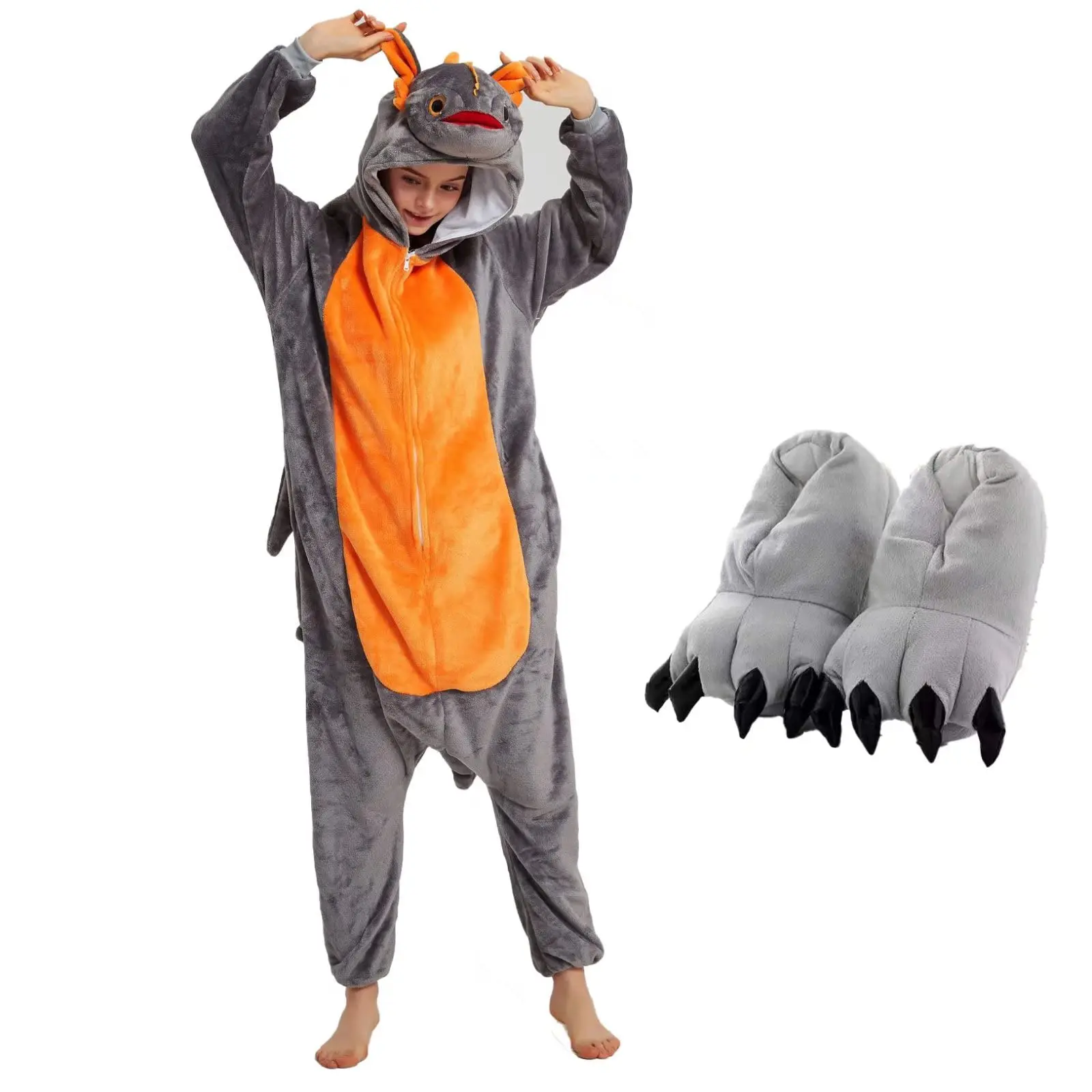 P-jsmen Toothless Pajamas with Shoes Animal Dragon Train Flannel Costume Winter Plush Onesie PJS Cosplay Family Woman Adult - Image 7