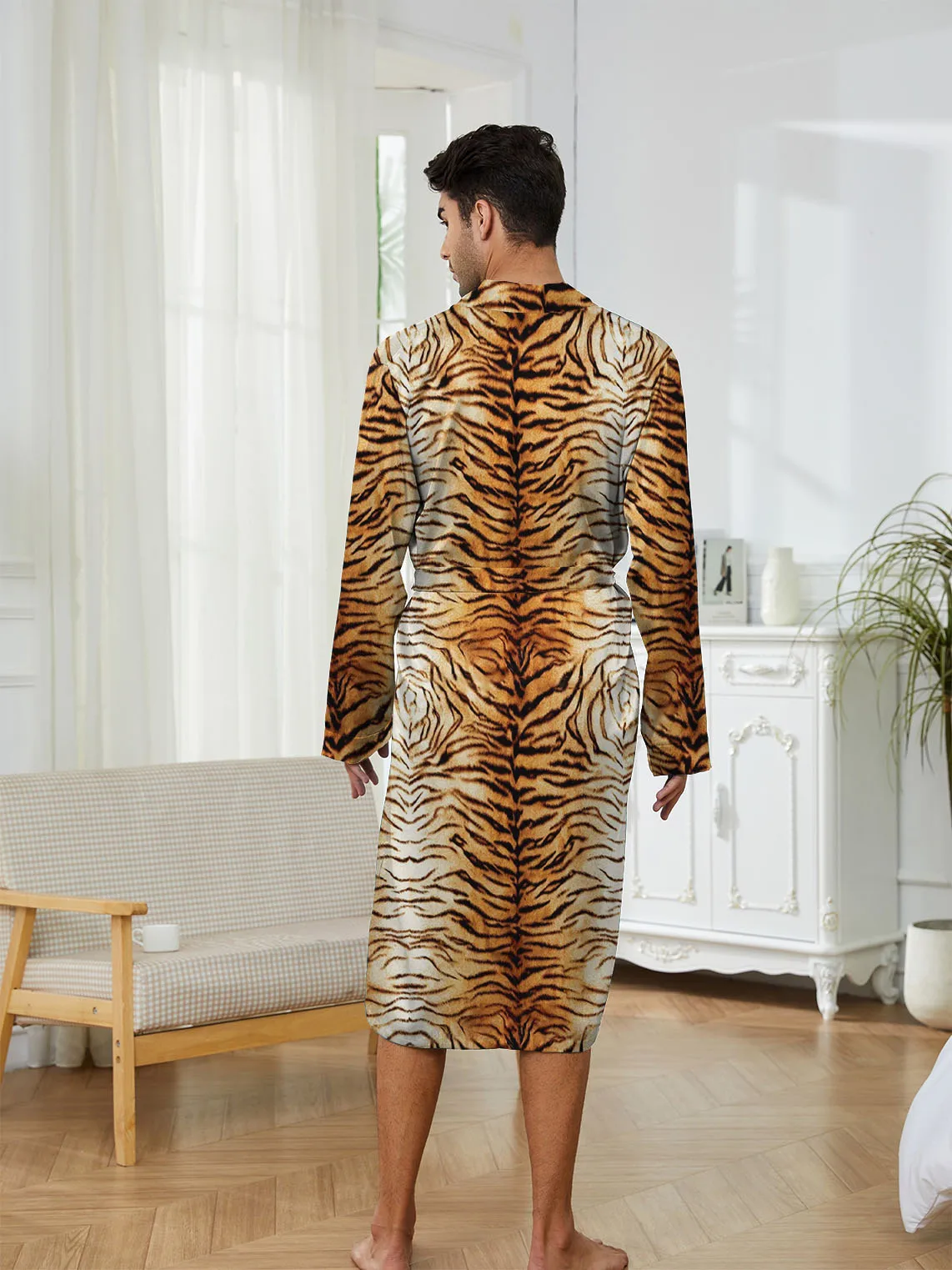 Men's Robes New Personalized Tiger skin Patterned men's Nightgown for Home Skin Friendly Thin Quick Drying Loose Fitting Pajamas - Image 5
