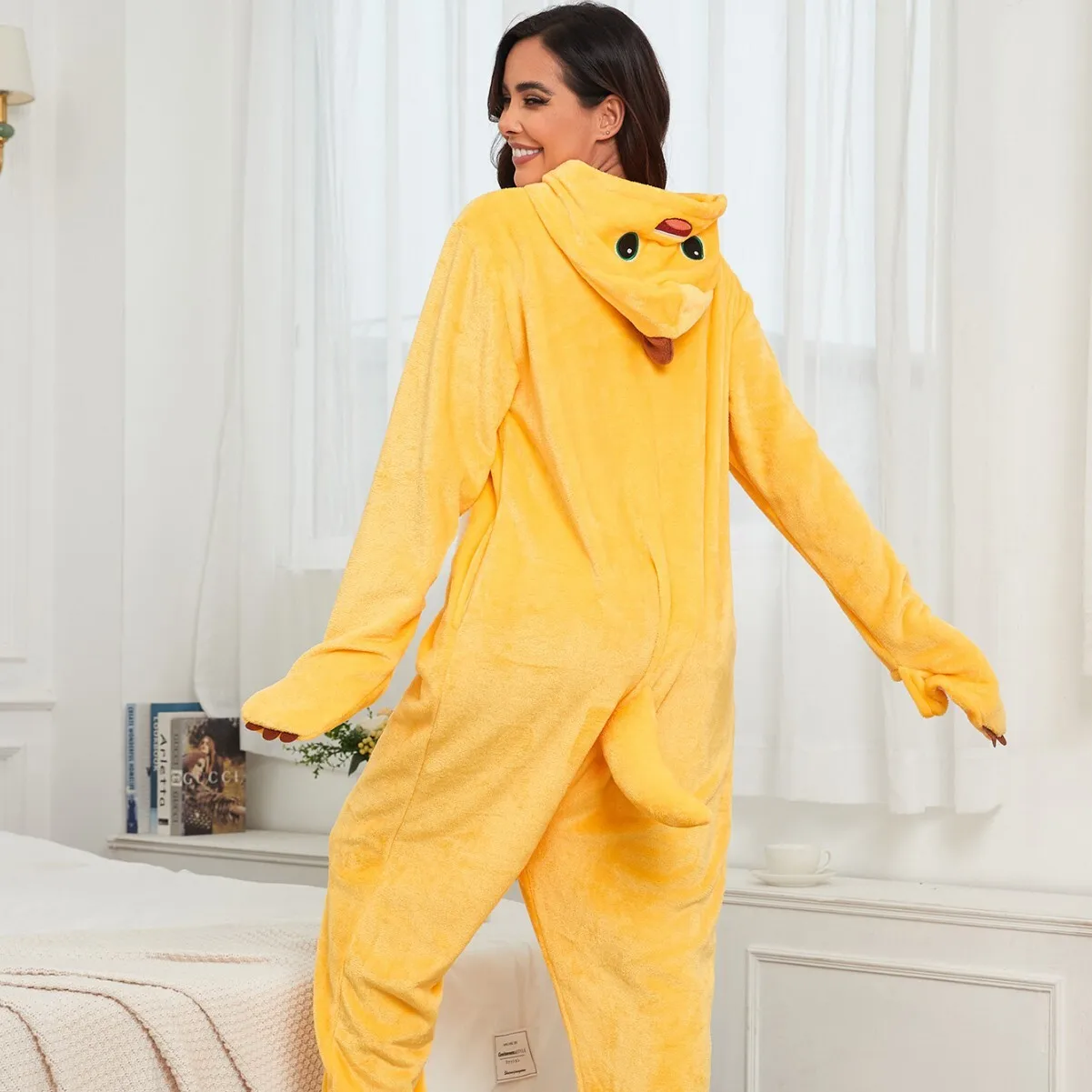 Milk Loong Cartoon Onesie For Women With Zipper Hooded Onesie Homewear Flannel Cartoon Pajamas - Image 3