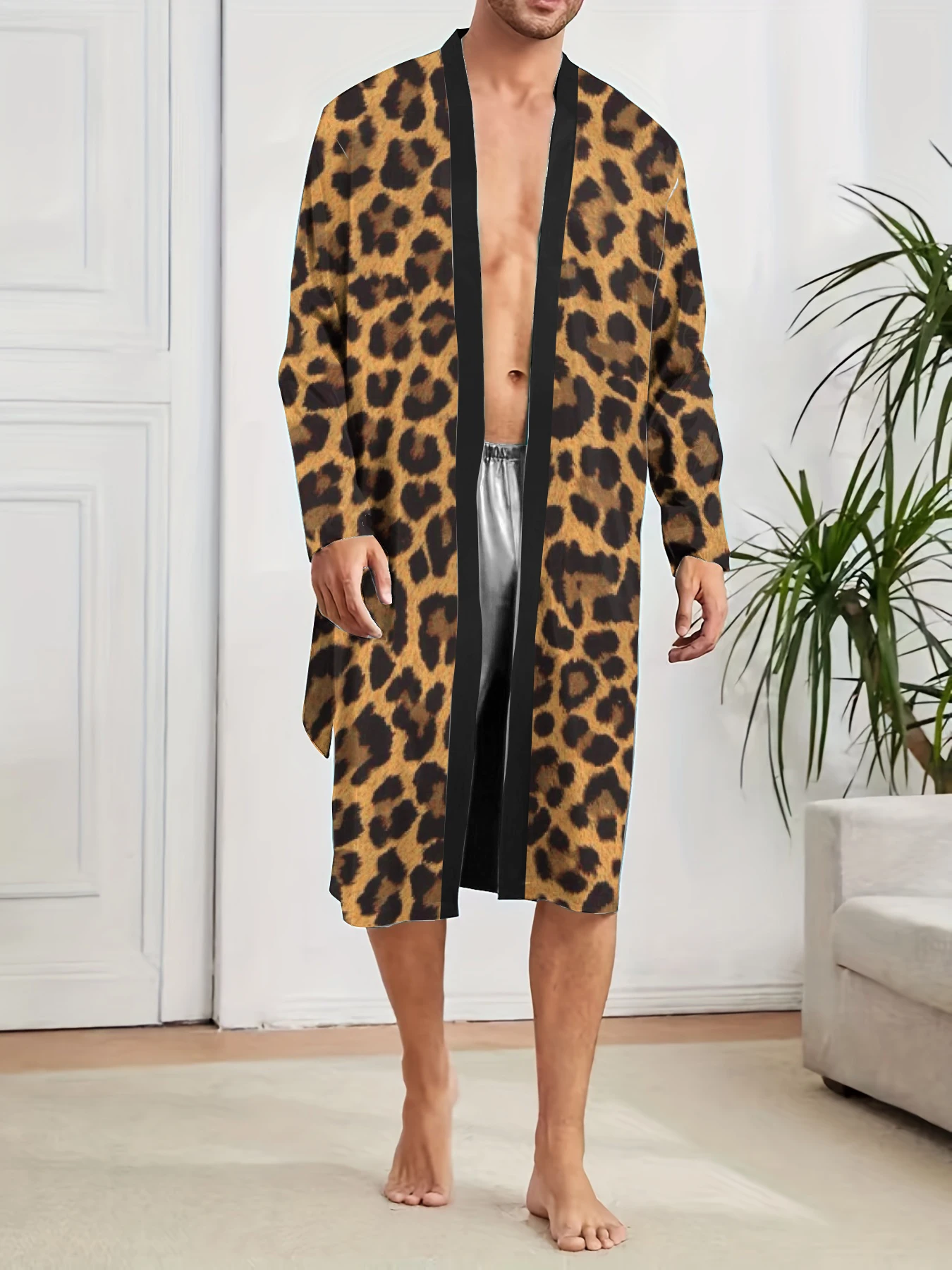 Men's Robes New Personalized Tiger skin Patterned men's Nightgown for Home Skin Friendly Thin Quick Drying Loose Fitting Pajamas - Image 7