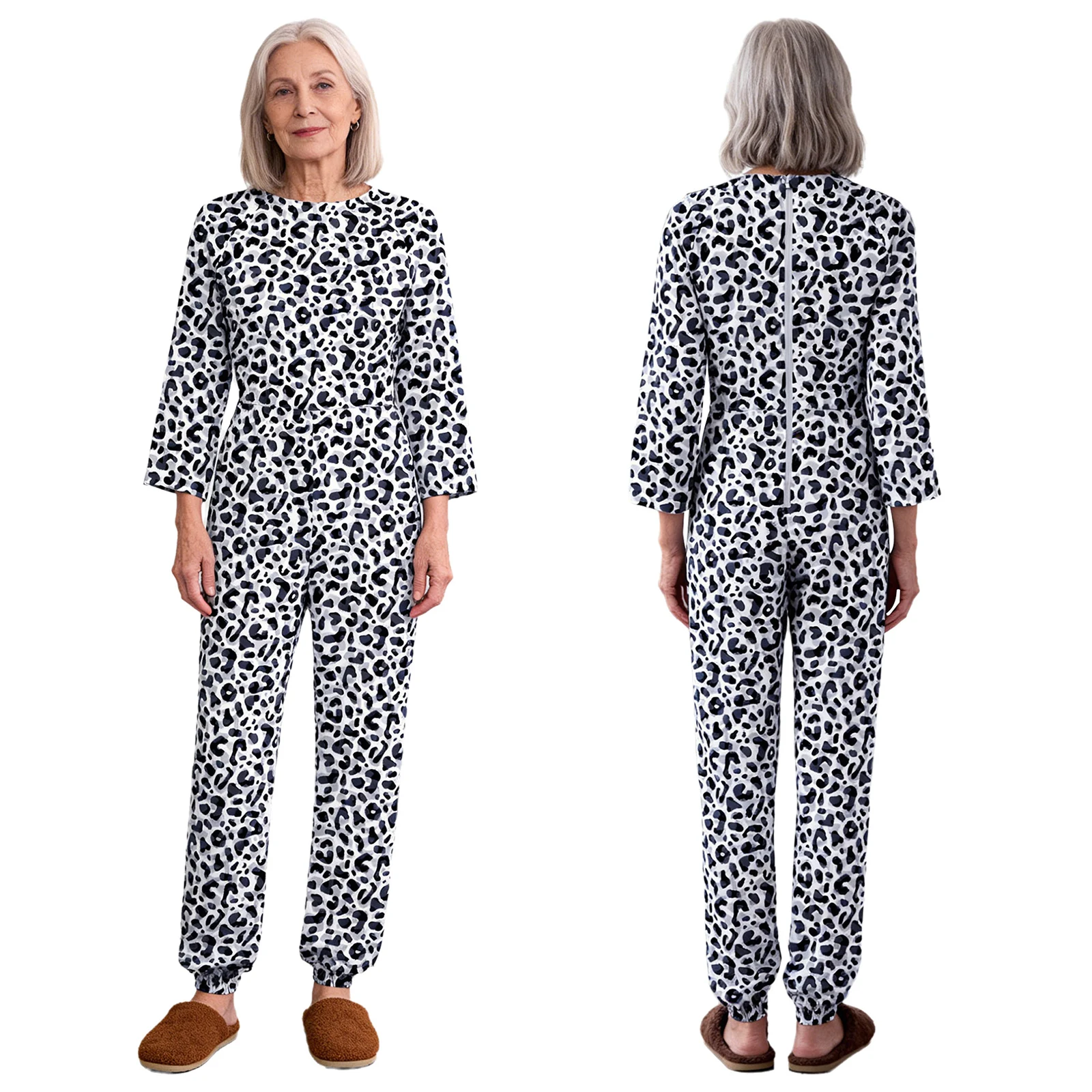 Women Elderly Alzheimer Adaptive Jumpsuit Back and Legs Zipper Print Anti-strip Rompers for Dementia Disabilities Special Needs - Image 9