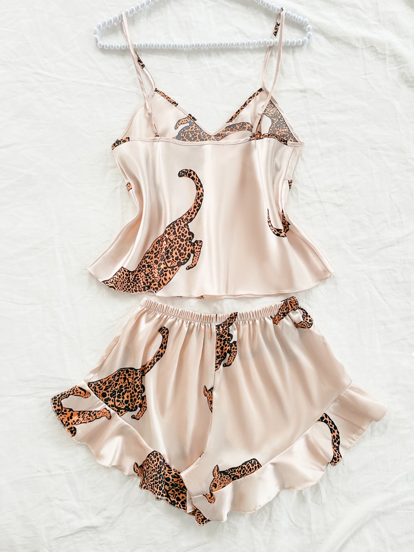 2-piece leopard print pajama set sexy and casual halter shorts women's Sleepwear - Image 6