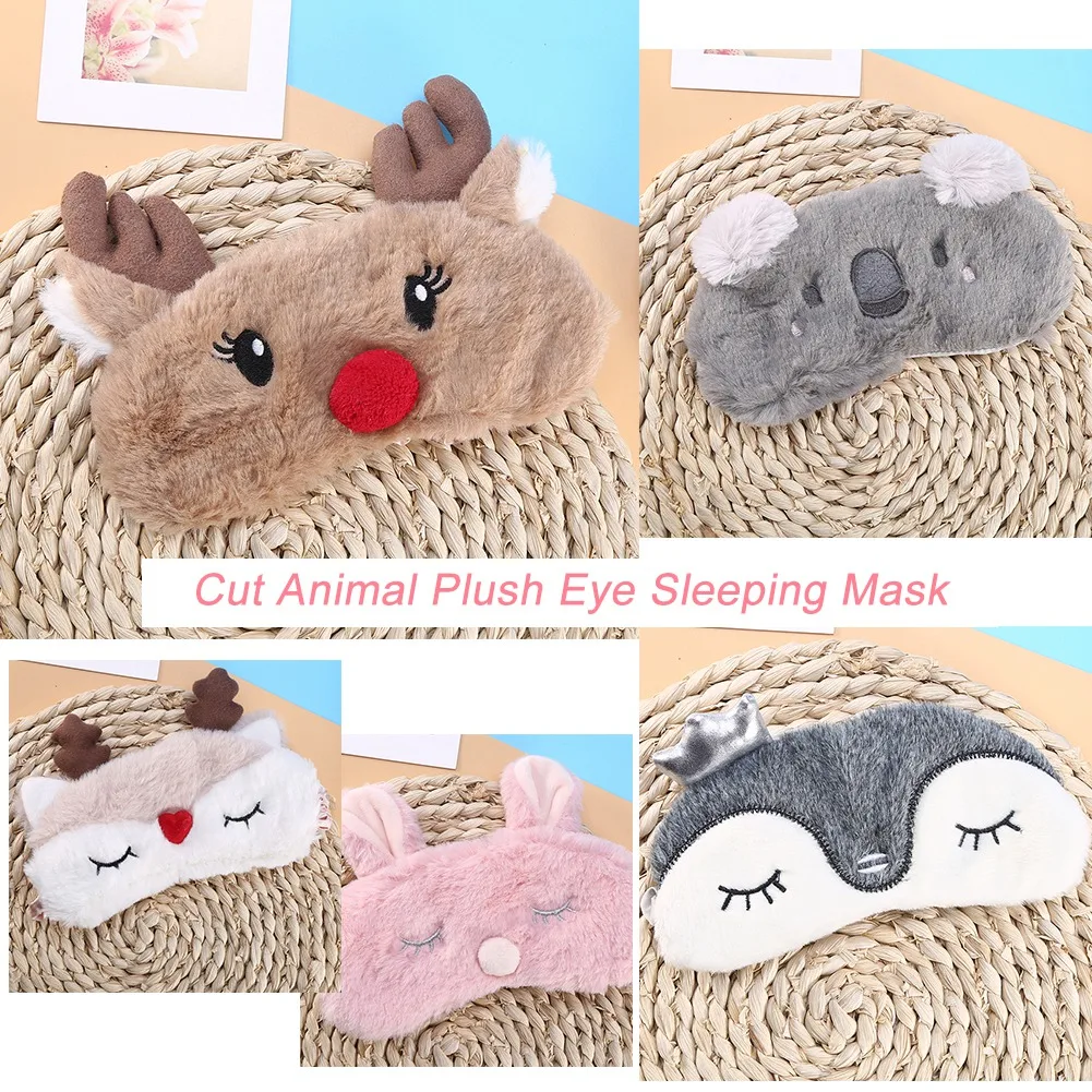 Sleeping Eye Mask 5 Colors Cute Animal Eye Cover Sleeping Mask Christmas Deer Winter Carton Nap Eye Shade Mask - Image 3