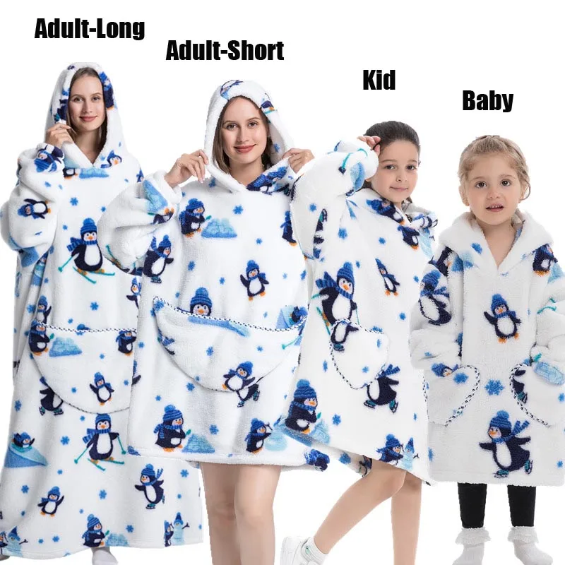 Plush Fleece Family Matching Hoodie Girl Sweatshirt Homewear Men Women Children Thick Pullover Oversize Winter Sherpa Blanket - Image 33