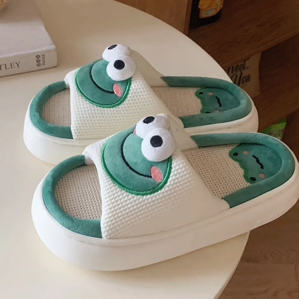 Home Linen Slipper for Women Cute Bunny Clouds Flip Flops Female Design Cozy Shoes Slides Four Season Platform Couples Sandals - Image 21