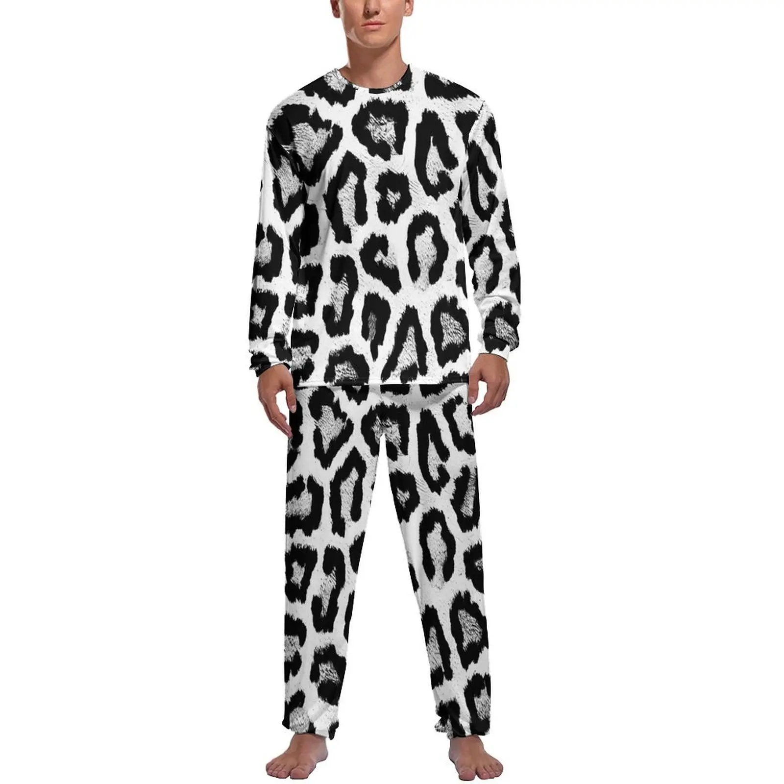 Orange Leopard Print Pajamas Spring Casual Sleepwear Mens 2 Pieces Pattern Long Sleeve Fashion Pajama Sets - Image 15