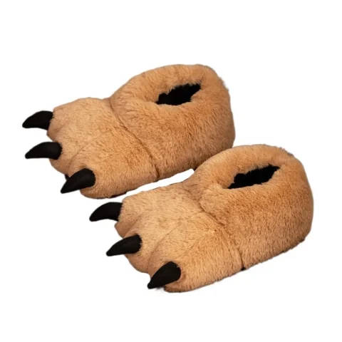 Cute Cartoon Winter Tiger Claw Slippers Large Furry Plush Cat Paw Boots