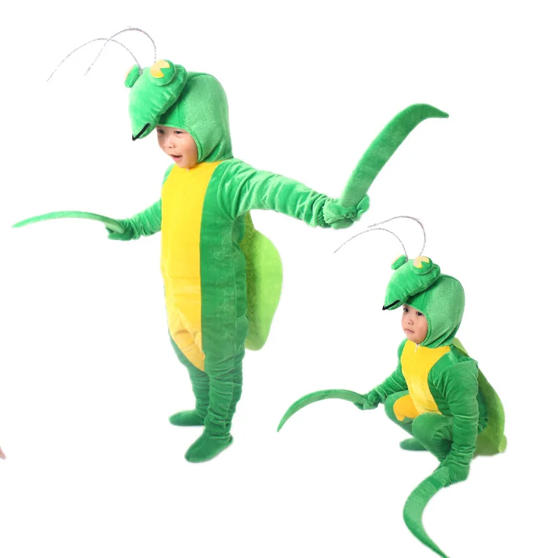 Golden Velvet Pajamas Praying Mantis Animal Insect Fancy Dress Jumpsuit Children Adults Gifts Cosplay Halloween Costume - Image 4