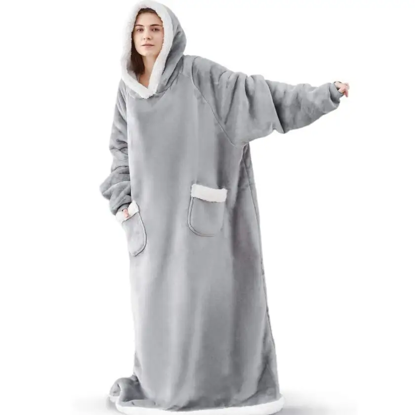 180cm Super Long Flannel Blanket Pyjamas with Sleeves Winter Hoodies Sweatshirt Women Men Pullover Fleece Giant Oversized Outdoo - Image 10