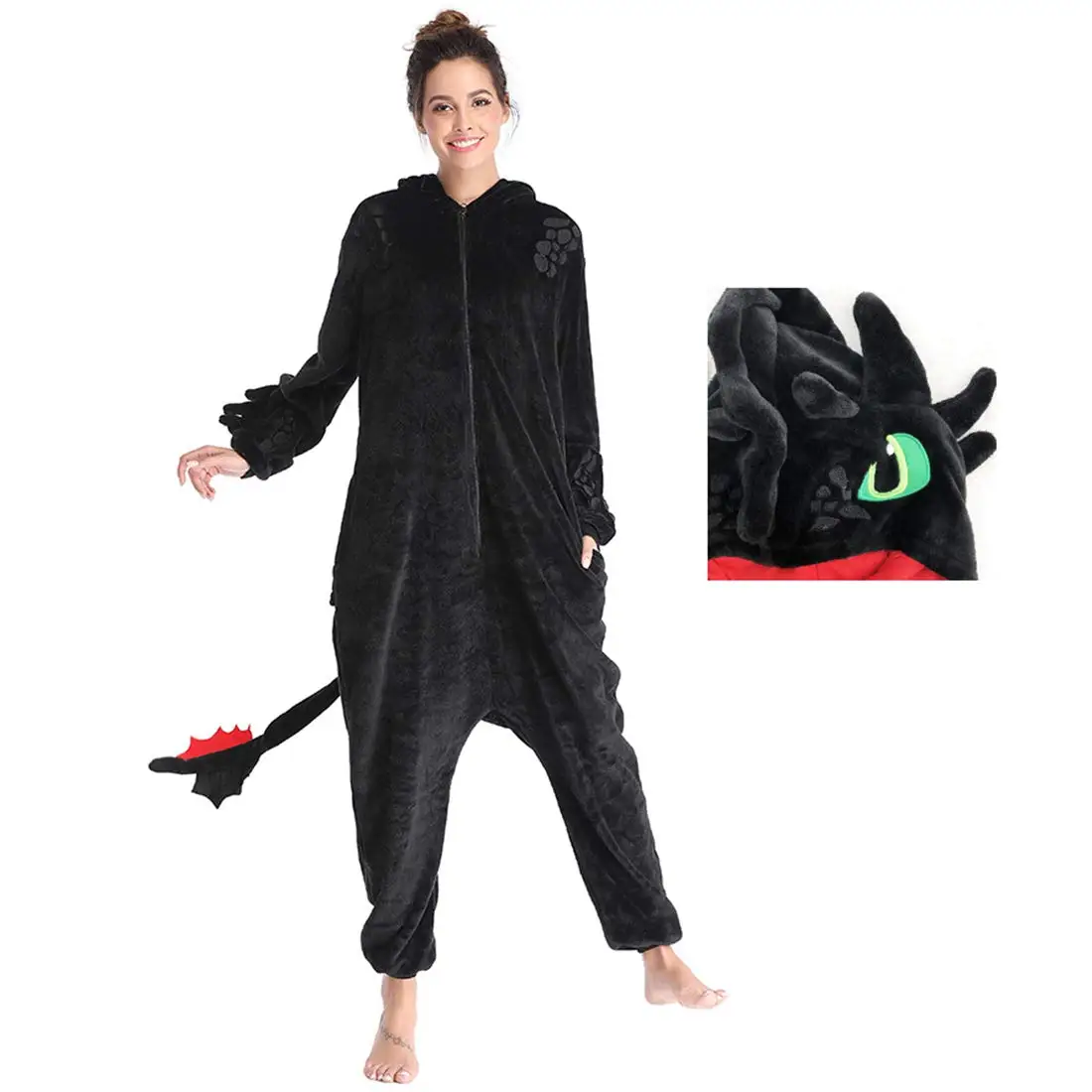 P-jsmen Toothless Pajamas with Shoes Animal Dragon Train Flannel Costume Winter Plush Onesie PJS Cosplay Family Woman Adult - Image 12